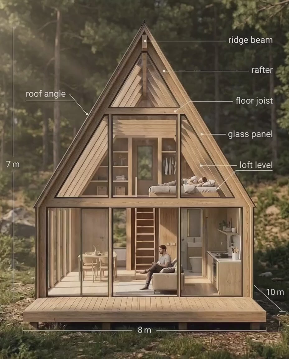 4-in-1 A-Frame Cabin Construction Plans Bundle | DIY Technical Design with Porch System, Eco Outdoor Toilet & Woodworking Gift Designs | Digital Download PDF & PNG