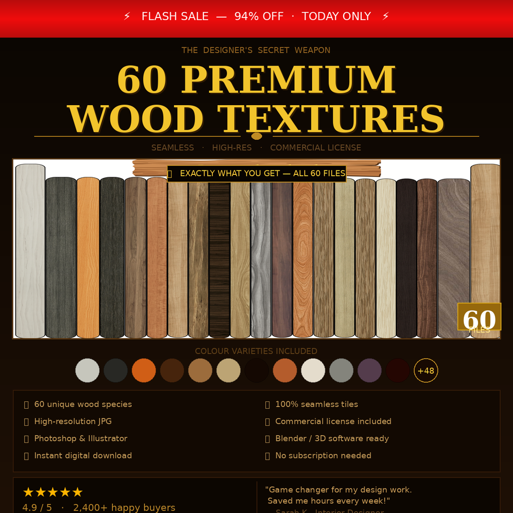 Wood Texture Sample Pack — 5 Seamless High-Res Textures | Digital Download